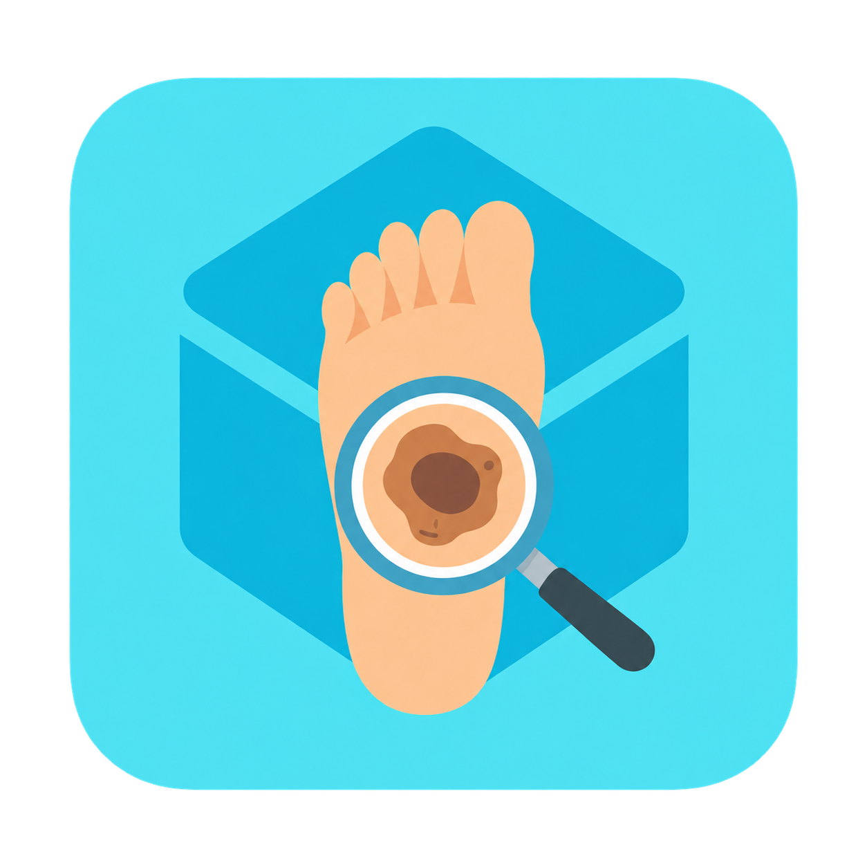 CUBED app icon showing a foot lesion beneath a magnifying glass